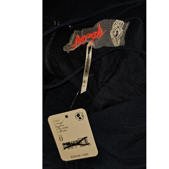 New Free People Simone Maxi Dress $250 SIZE 0 Navy V-neck Adjustable Lace-up - Picture 5 of 5